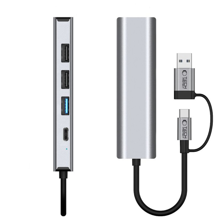 Tech-Protect HB03 HUB Adapter 5in1 USB-C + USB2.0 + USB3.0 + RJ45 - gray