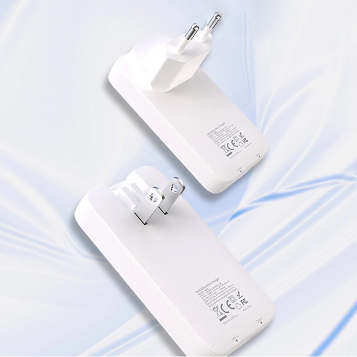 Dudao A65Q 65W GaN Travel Wall Charger USB-A / USB-C PD Ultra-Thin EU / US - White