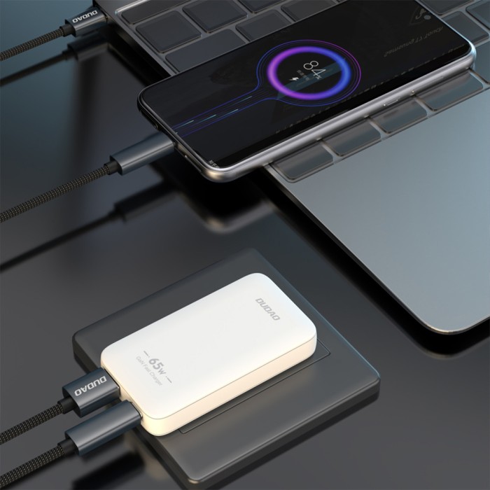 Dudao A65Q 65W GaN Travel Wall Charger USB-A / USB-C PD Ultra-Thin EU / US - White