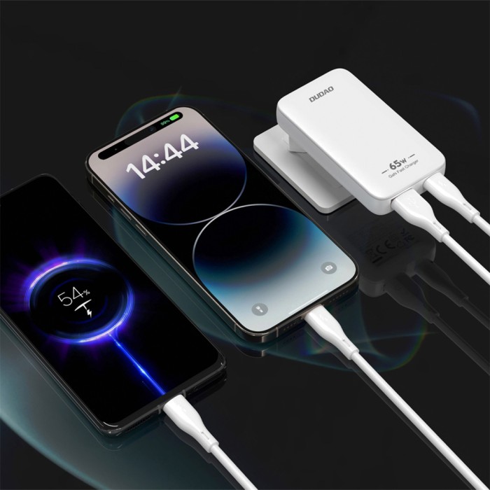 Dudao A65Q 65W GaN Travel Wall Charger USB-A / USB-C PD Ultra-Thin EU / US - White