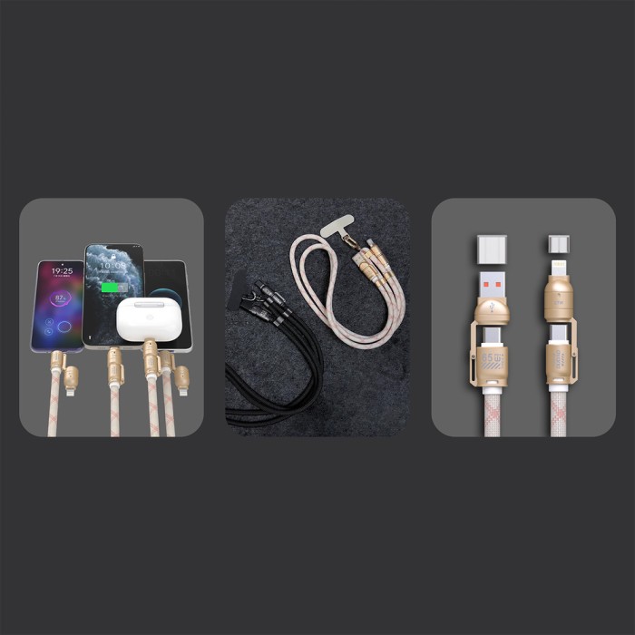 Dudao L20MAX 4in1 Cable / Lanyard USB-A / USB-C / Lightning PD QC 65W 1.5m - Pink