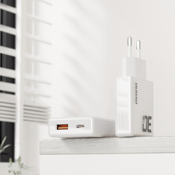 GaN Dudao A30EUT 30W USB-A / USB-C Wall Charger + USB-C - USB-C Cable - White