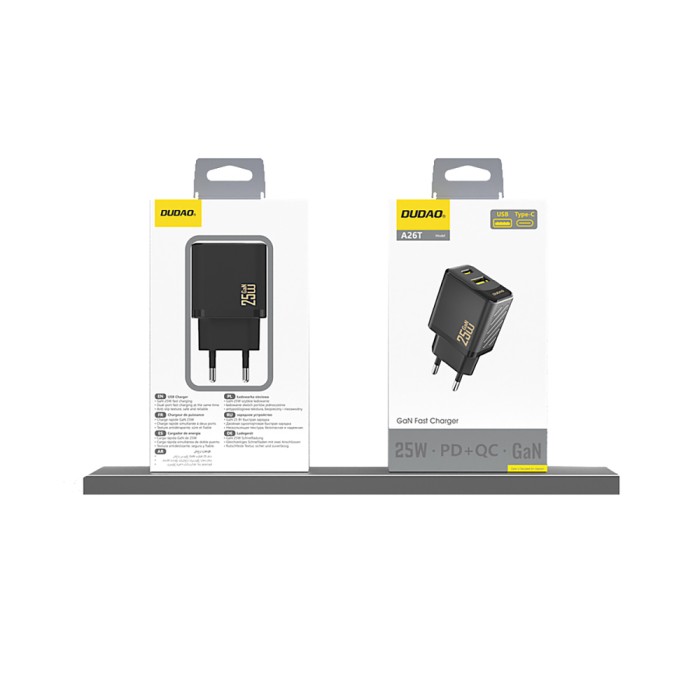 Dudao A26T GaN 25W USB-A, USB-C Charger - Black