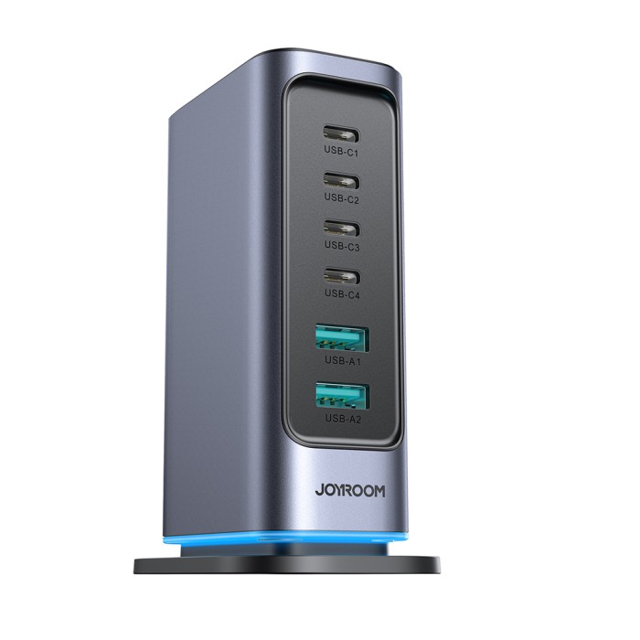 Joyroom JR-TCM02 Multiport GaN Charger 65W EU 4x USB-C 2x USB-A - Dark Gray