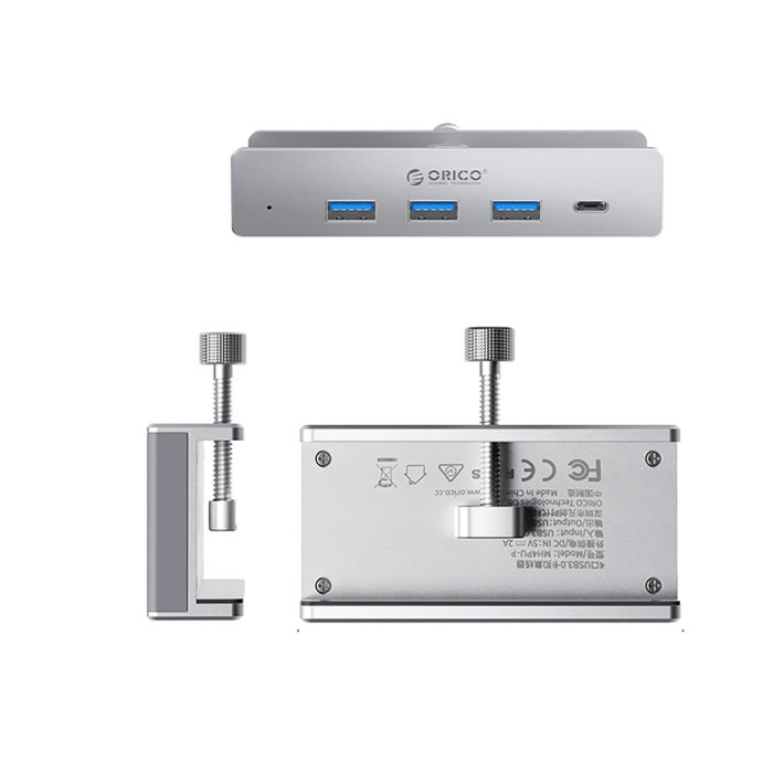 Orico MH4PC Hub Clamp-Mounted USB-C / 3x USB-A 3.0 + 1x USB-C 3.0 - Silver