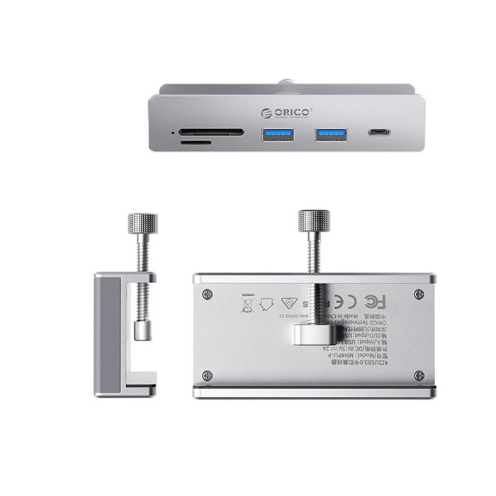 Orico MH5PC Hub Clamp-Mounted USB-C / 2x USB-A 3.2 + 1x USB-C 3.2 + 1x SD&amp;amp;TF - Silver