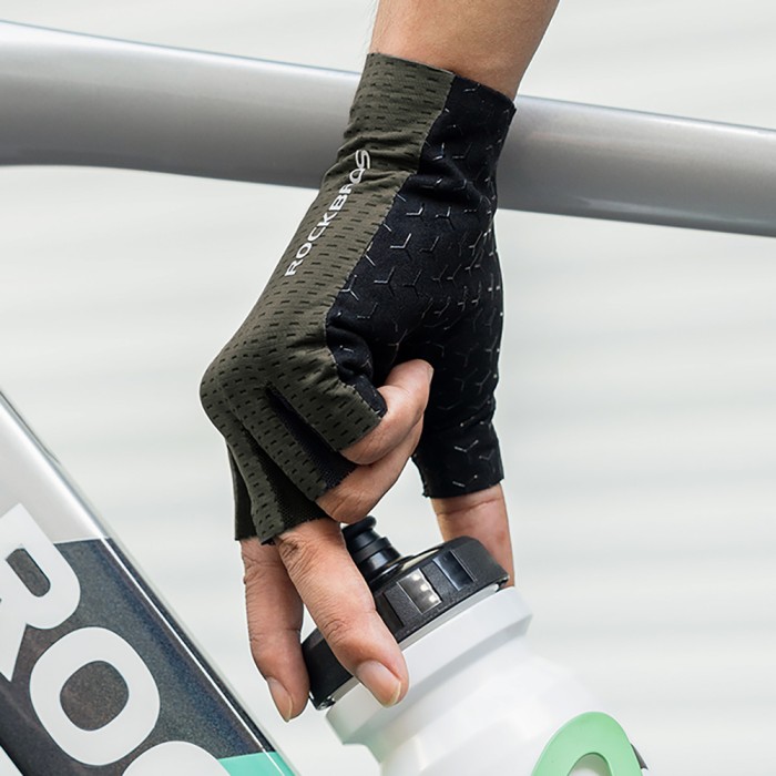 Rockbros Breathable Short Finger Cycling Gloves, Size: L - Green