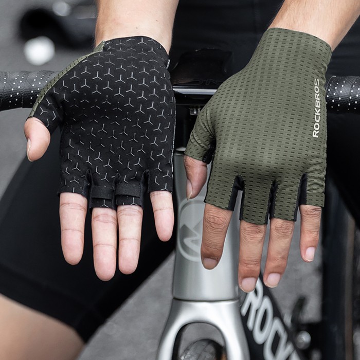 Rockbros Breathable Short Finger Cycling Gloves, Size: S - Green