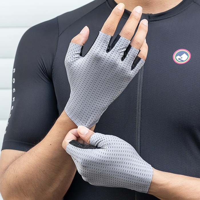 Rockbros Breathable Short Finger Cycling Gloves, Size: L - Gray