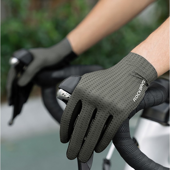 Rockbros Breathable Full Finger Cycling Gloves, Size: L - Green