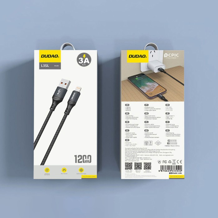 Dudao 3A 30W L3SL USB-A - Lightning Cable Braided 1.2m - Black