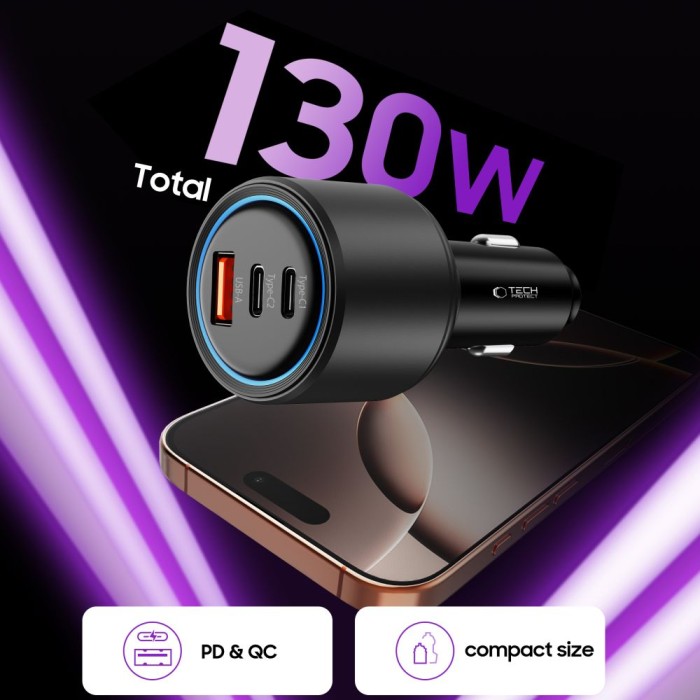 CC04 3-port PD130W car charger - black
