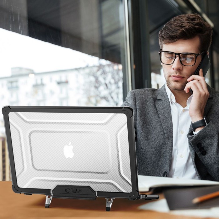 Tech-Protect SmartShell Pro case for MacBook Air 13" 2023-2025 M2 / M3 / M4 - transparent and black