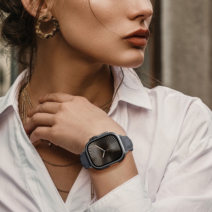 AmazingThing Class Band Leather Strap for Apple Watch 45 / 46 / 49 mm - Gray