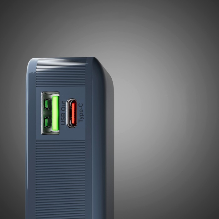 Powerbank SBS 10000 mAh 20W with built-in USB-C cable and digital display - dark gray