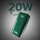 Powerbank SBS 10000 mAh 20W with built-in USB-C cable and digital display - green