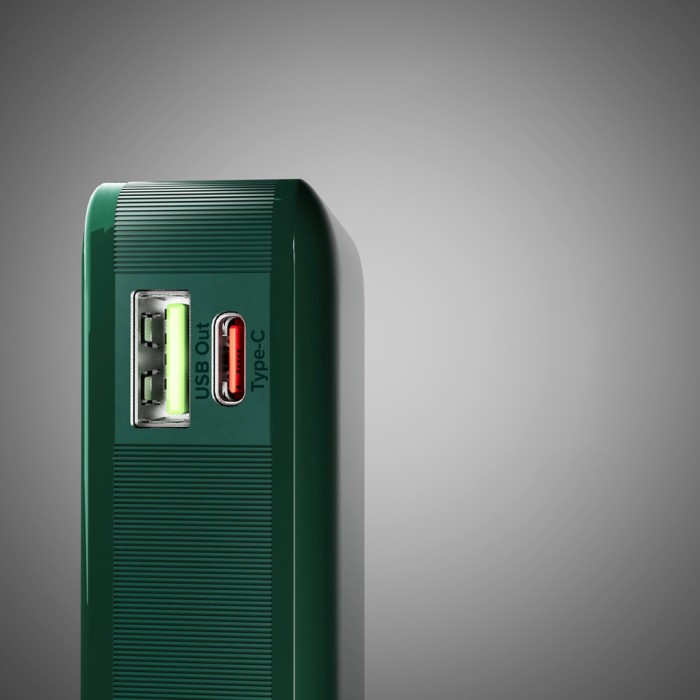 Powerbank SBS 10000 mAh 20W with built-in USB-C cable and digital display - green