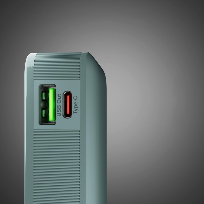 Powerbank SBS 10000 mAh 20W with built-in USB-C cable and digital display - gray