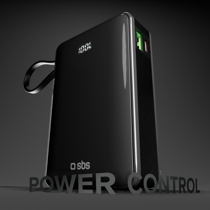Powerbank SBS 20000 mAh 20W with built-in USB-C cable and digital display - black