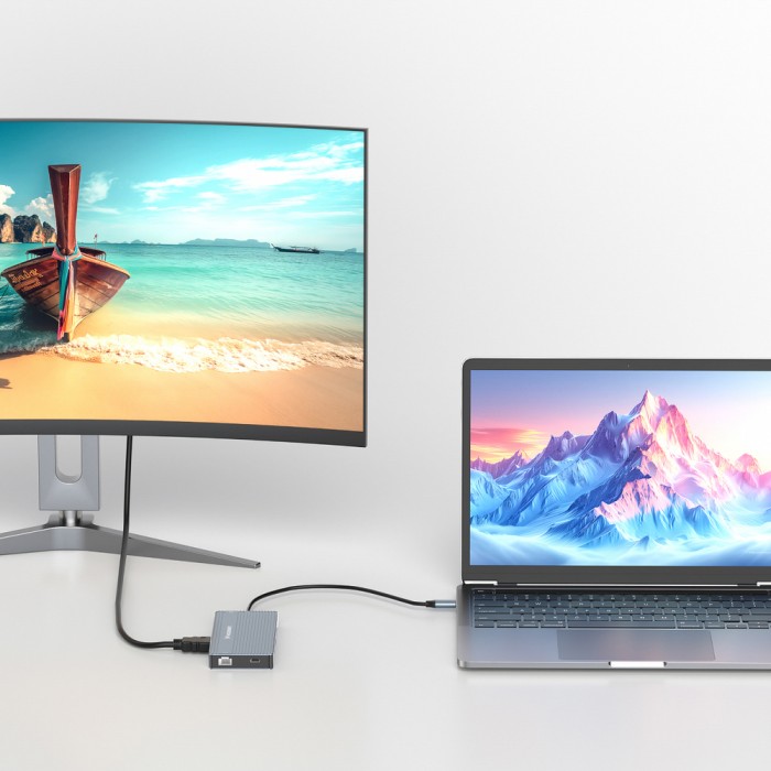 USB-C Hub 14 in 1 Wozinsky WDS03Y5S Multifunctional, Aluminum, for 3 Monitors, with 15 cm Cable - Gray