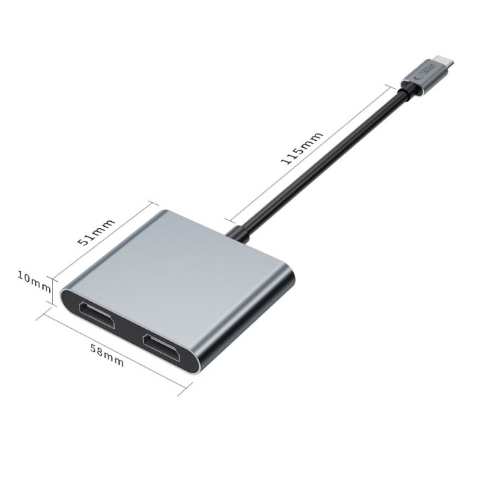Tech-Protect HB08 4in1 USB-C + USB2.0 + 2 x HDMI 4K 60HZ adapter - gray