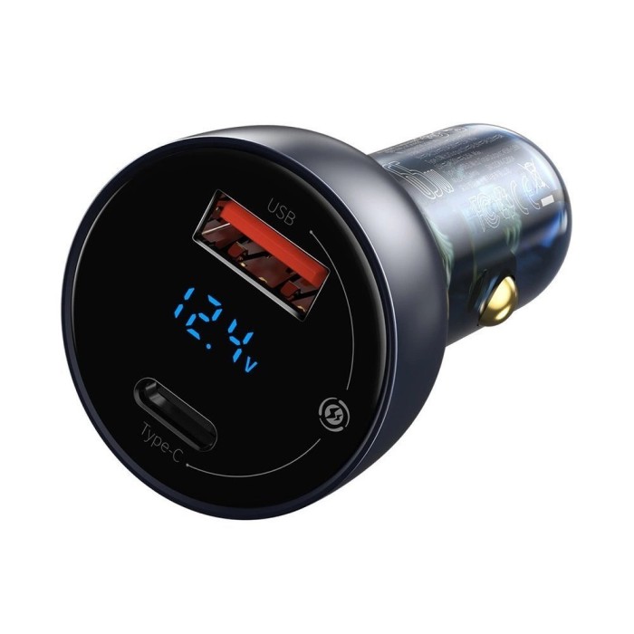 Baseus USB / USB Type C car charger 65 W 5 A SCP Quick Charge 4.0+ Power Delivery 3.0 LCD screen + USB Type C - USB Type C cable gray (TZCCKX-0G)