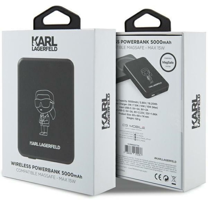 Karl Lagerfeld NFT Outline Ikonik MagSafe 5000mAh induction power bank - black
