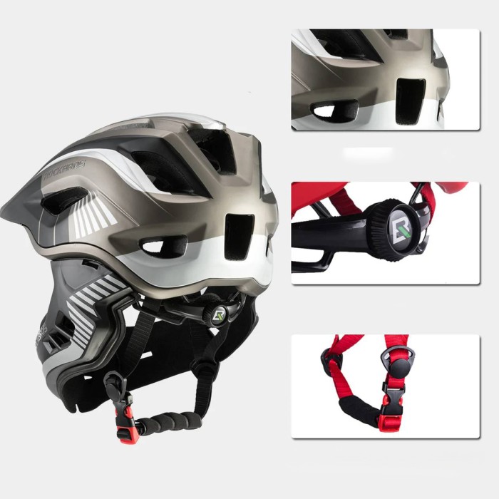 Rockbros TT-32SBTG-S Children&amp;#39;s Bike Helmet with Detachable Chin Size S - Gray