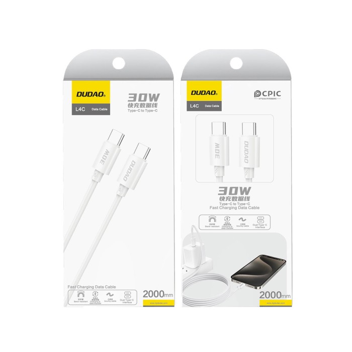Dudao L4C USB-C / USB-C 30W Cable 1.2m - White