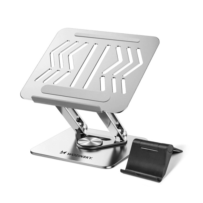 Wozinsky WRS-CPY84SS Aluminum Laptop and Tablet Stand + Free Smartphone Stand - Silver