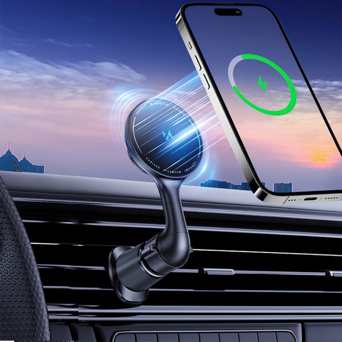 Wozinsky WCT5-6S4Y Car Holder with Qi/MagSafe 15W Inductive Charger for Air Vent - Black
