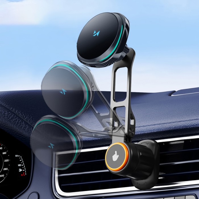 Wozinsky WCT5-6S2Y Car Holder with Qi/MagSafe 15W Wireless Charger and Air Vent Fan - Black