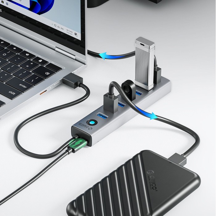 Orico CL7U-U3 hub 7x USB-A 3.0 + USB-C 5V/3A 1m - gray