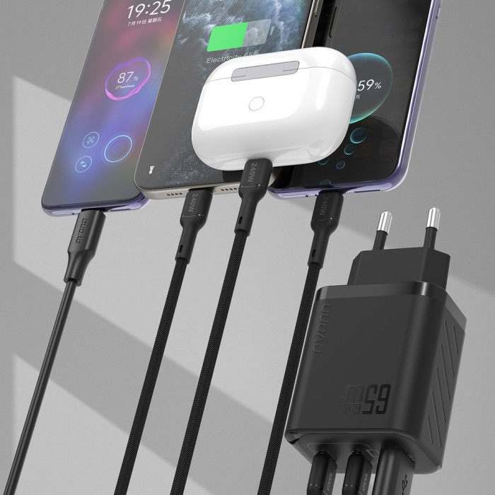 Dudao A29 65W GaN Wall Charger 2 x USB-C + 1 x USB-A - Black
