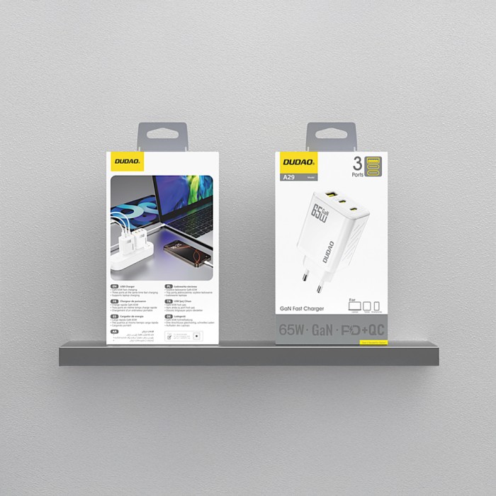 Dudao A29 65W GaN Wall Charger 2 x USB-C + 1 x USB-A - White
