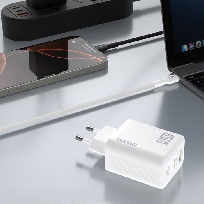 Dudao A29 65W GaN Wall Charger 2 x USB-C + 1 x USB-A - White