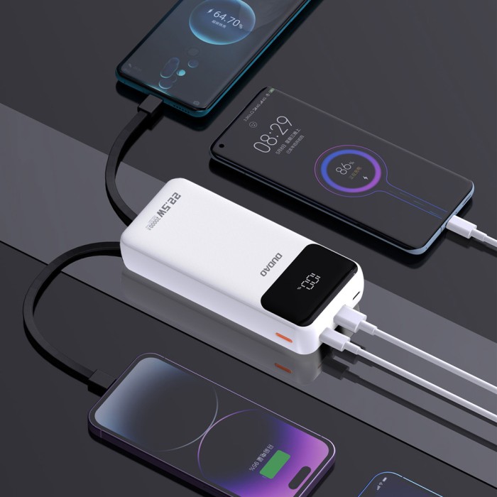 Dudao K15Pro Power Bank 20000mAh 22.5W PD USB-C / USB-A / Built-in Lightning and USB-C Cables - White