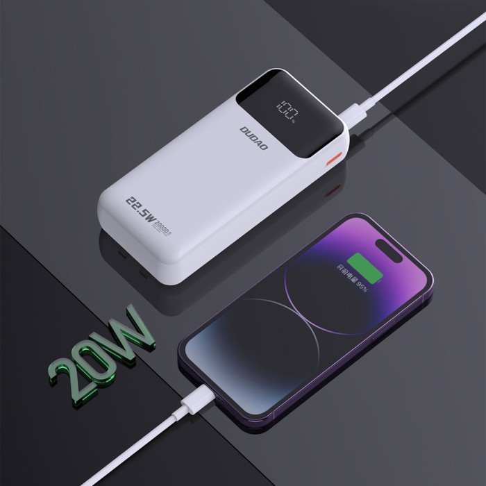 Dudao K15Pro Power Bank 20000mAh 22.5W PD USB-C / USB-A / Built-in Lightning and USB-C Cables - White