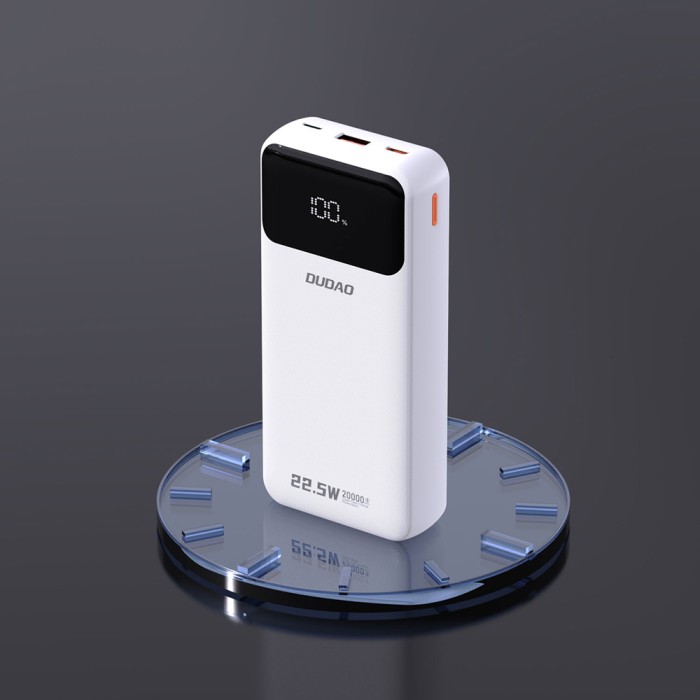 Dudao K15Pro Power Bank 20000mAh 22.5W PD USB-C / USB-A / Built-in Lightning and USB-C Cables - White