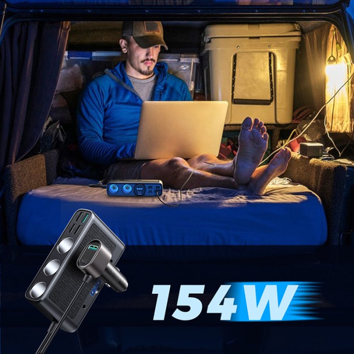 Joyroom JR-CL06 9in1 car charger 154W 5x USB-A / USB-C / 3x cigarette lighter socket PD QC PPS - black