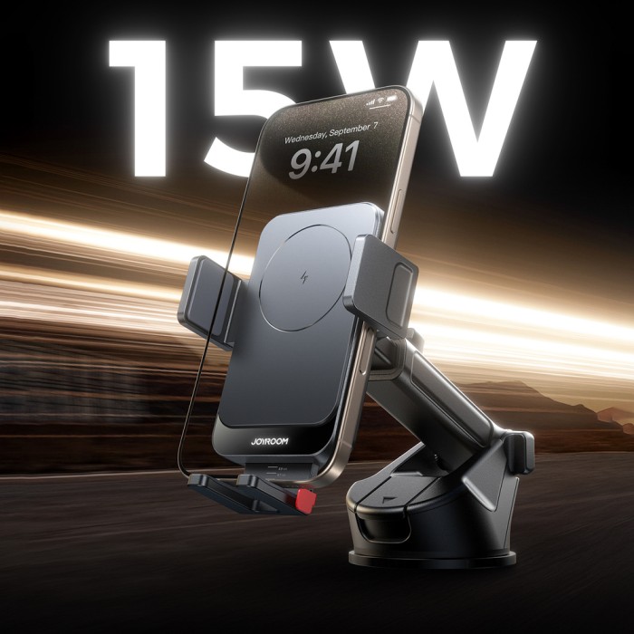 Joyroom JR-ZS241S car mount with inductive charger for dashboard - black