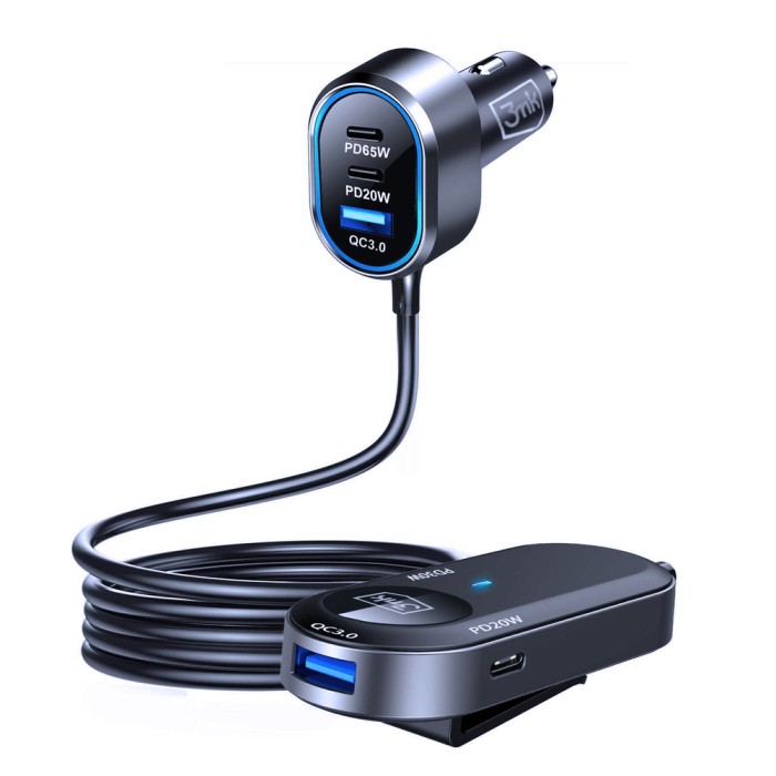 3mk Double Car Charger 135W PD QC PPS USB-C USB-A - Black