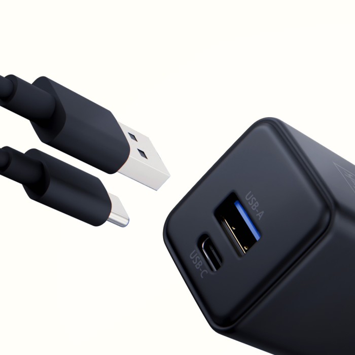3mk Hyper GaN Charger 20W QC4+ PD PPS USB-C USB-A Wall Charger - Black