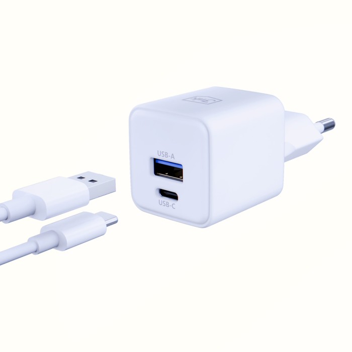 3mk Hyper GaN Charger 20W QC4+ PD PPS USB-C USB-A Wall Charger - White