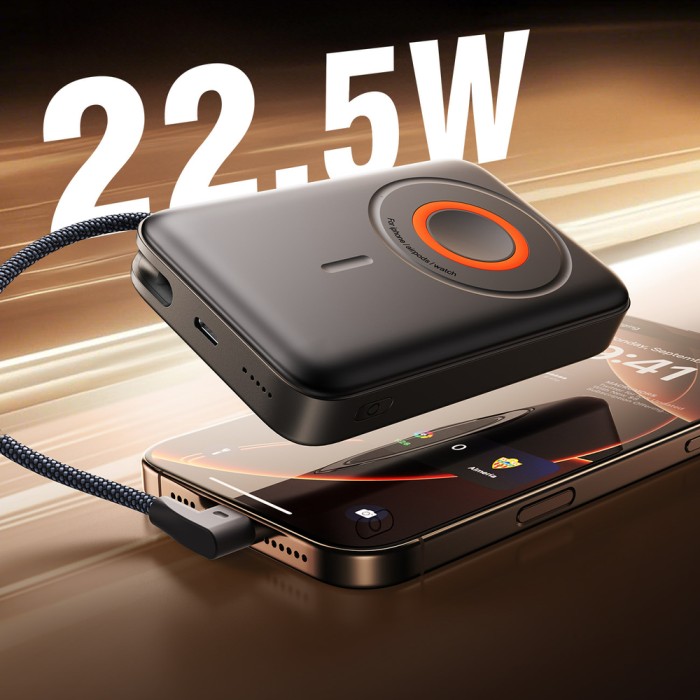 Joyroom JR-PBM02 Powerbank 22.5W 10000mAh 3in1 Magnetic Inductive Compatible with MagSafe with Built-in Cable - Black