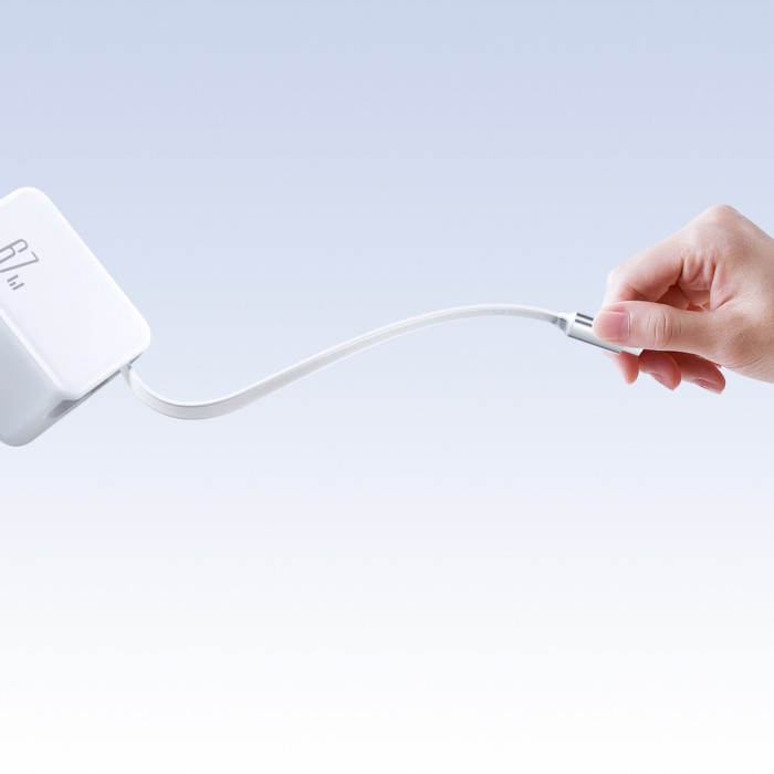 Joyroom JR-TCL06 67W GaN Wall Charger with Built-in Retractable USB-C Cable - White