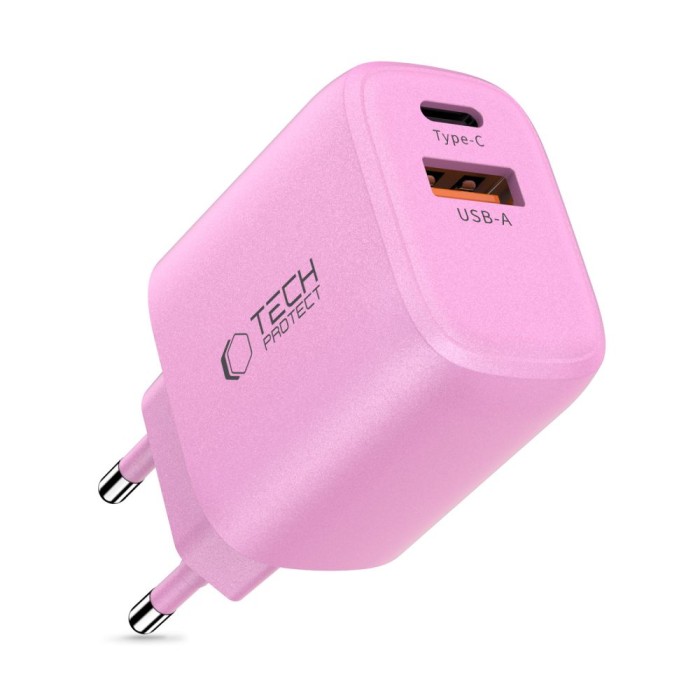 Tech-Protect NCA20 PD 20W QC3.0 USB-A / USB-C Wall Charger - Pink