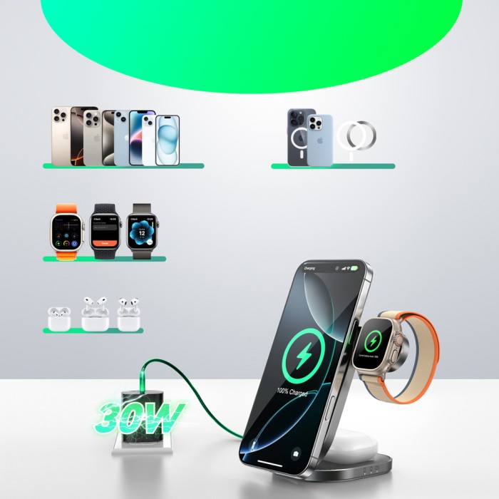 Joyroom JR-W17 Qi 3-in-1 Wireless Inductive Charger - Black