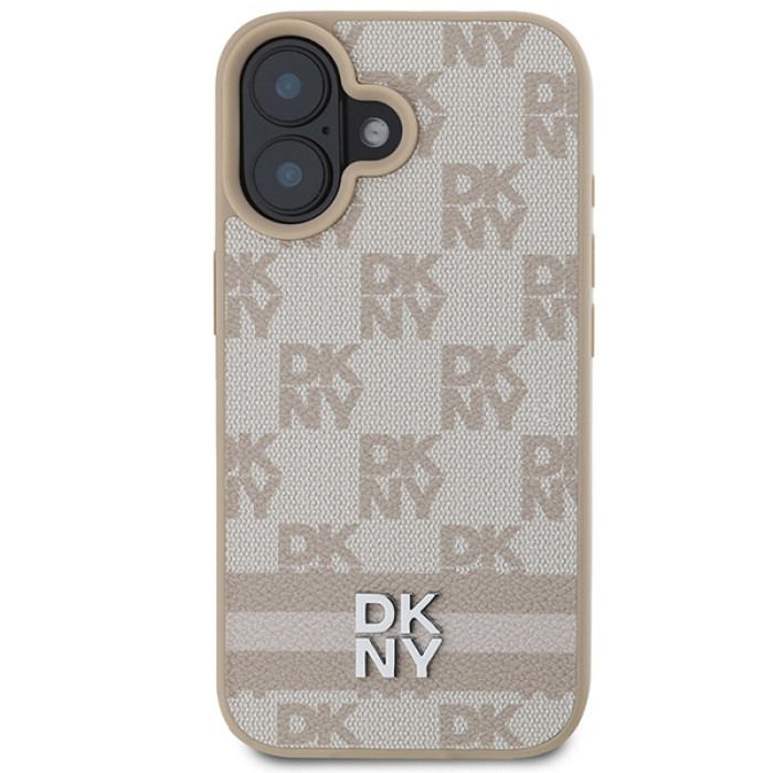 DKNY Checkered Pattern &amp;amp; Printed Stripes iPhone 16 Case - Pink