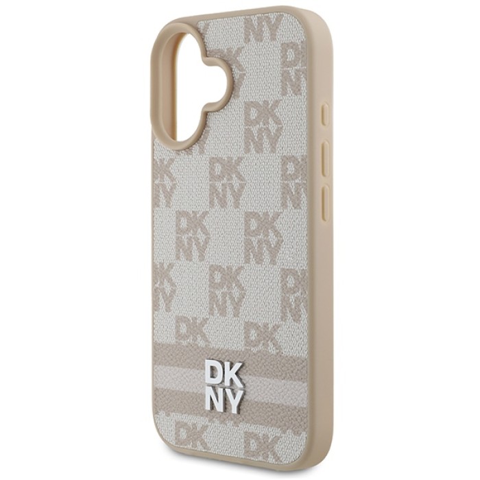 DKNY Checkered Pattern &amp;amp; Printed Stripes iPhone 16 Case - Pink